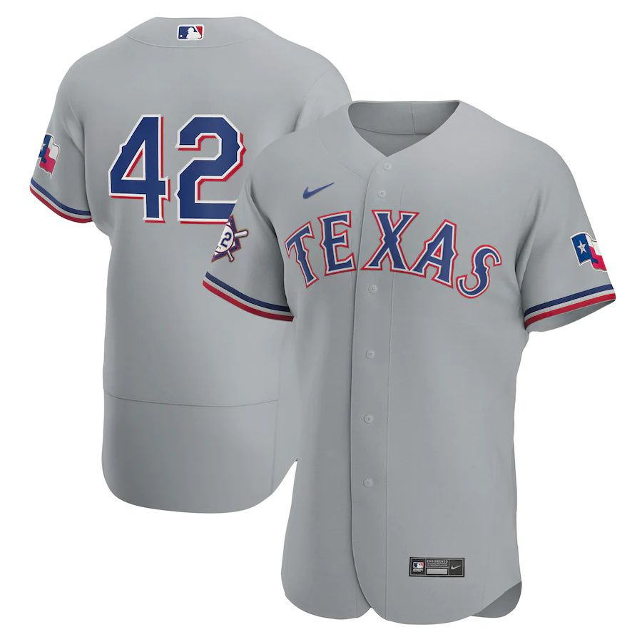 Cheap Mens Texas Rangers 42 Nike Gray Road Jackie Robinson Day Authentic MLB Jerseys